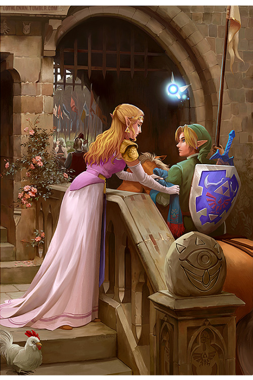 lothlenan: Even before doing my previous Zelda painting, I already knew that I wanted to do this. It’s themed Ocarina of Time, however there are one or two easter eggs hanging around.  ;)I struggle to paint architecture, and if you haven’t noticed