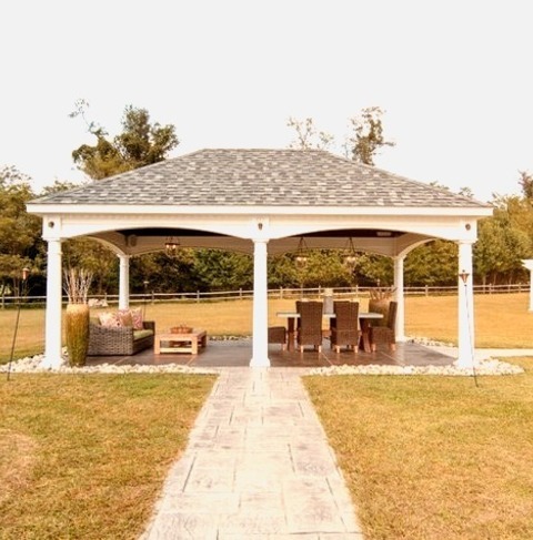 Patio DC MetroExample Of A Sizable Transitional Backyard Kitchen With Stamped Concrete Patio And A Pergola