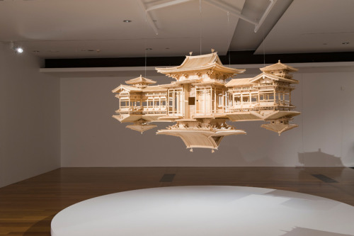likeafieldmouse: Takahiro Iwasaki - Reflection Model: Perfect Bliss (2010-12) - Japanese cypress and wire Scale replica of the Byodo-In, a 10th-century temple near Kyoto 