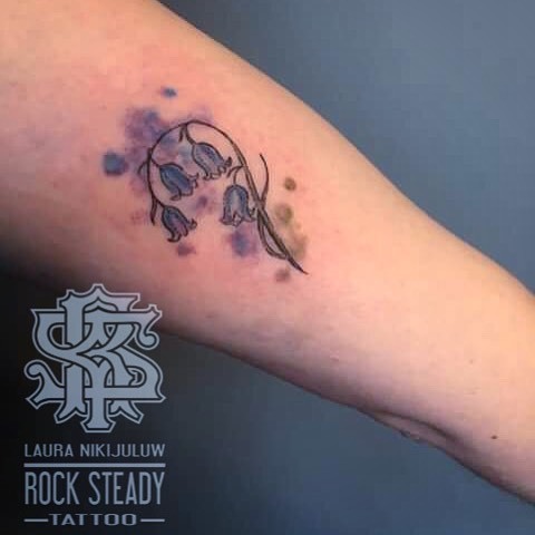 Rock Steady Tattoo Uk Tiny Bluebells For Ruth S First Tattoo