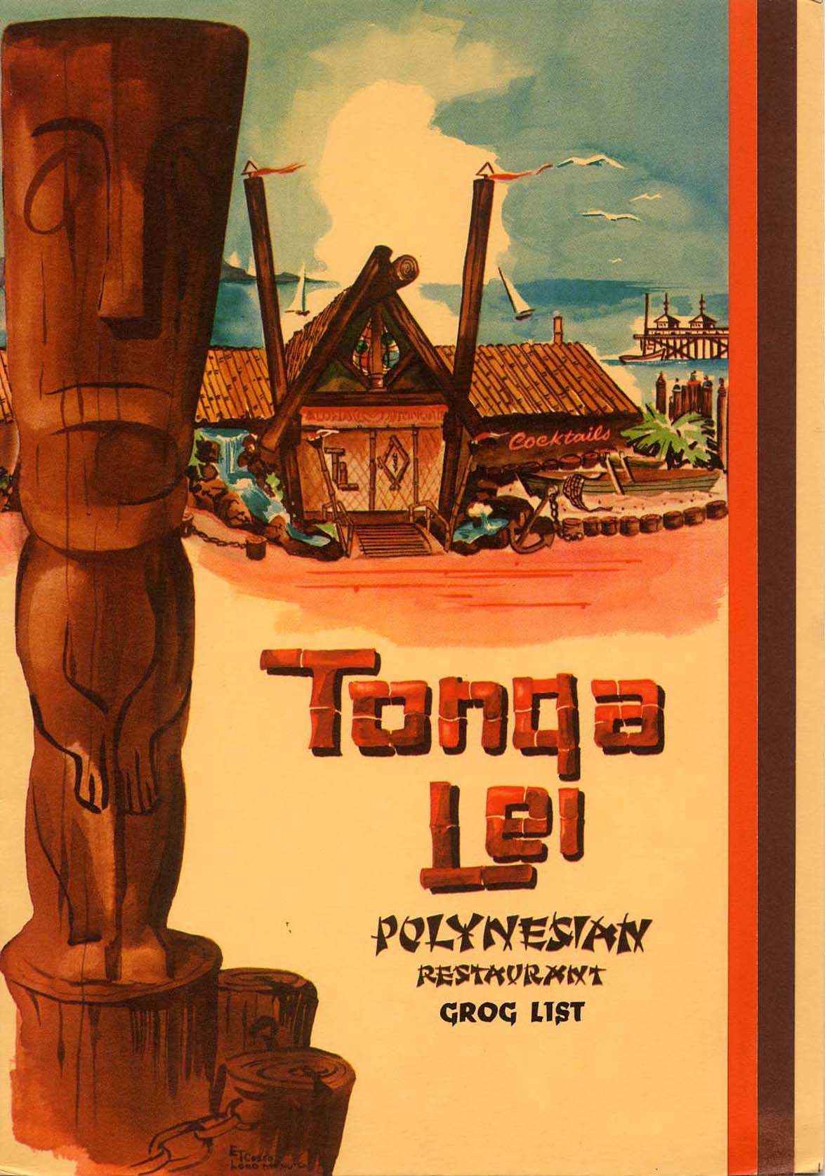 500sandwiches:Drink menu from Malibu, California’s Tonga Lei tiki restaurant and