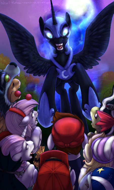 phathusa-moonbrush:  sfw-phathusa-moonbrush:  “Follow me, and very soon, you’ll hear the tale of Nightmare Moon. Listen close, my little dears, I’ll tell you where you got your fears of Nightmare Night, so dark and scary. Of Nightmare Moon, who