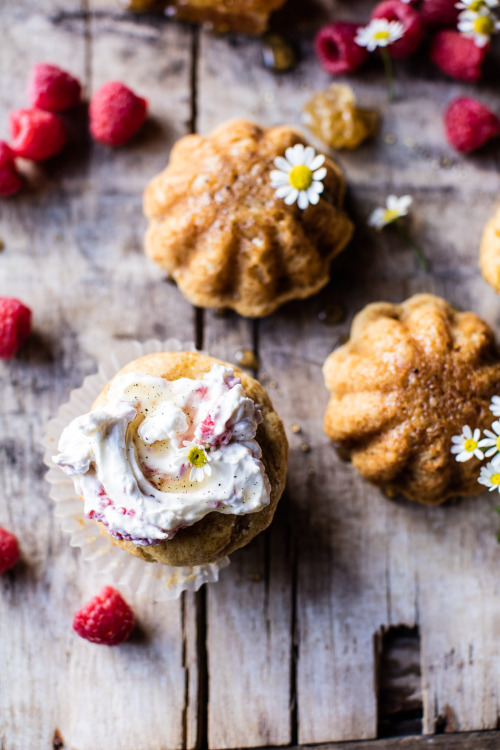 sweetoothgirl: Salted Chamomile Honey Cakes with Raspberry Ripple Cream