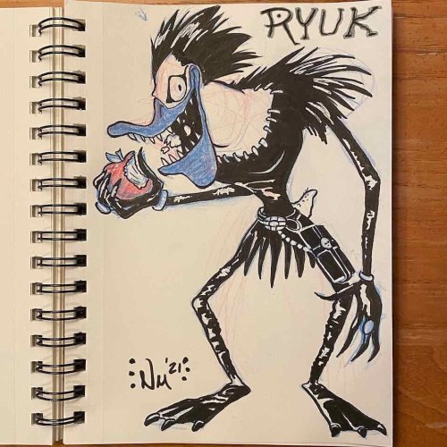 Here is a “warmdown” sketch for the day. Ryuk the Shinigami for my “Duck Note” crossover series. Ins