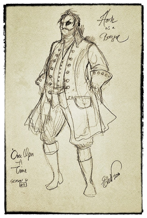 Sketch of Hook’s costume look in upcoming 6x11 episode; from Facebook.