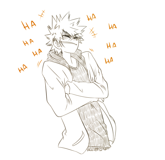 franeridart:My fav trope is Bakugou laughing and Kirishima feeling Gay™