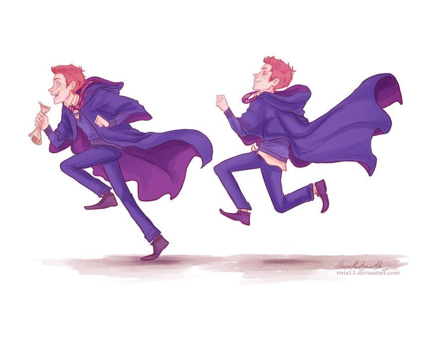 pigeonfoo:  thewhisperinglady:  fanart-hq:  Harry Potter by viria13  Fred being slightly