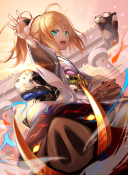 animepopheart:★  へるにゃー  |  【FGO】新春2019　猪王リリィ  ☆ ⊳ saber lily / fate/grand order (2019) ✔ republished w/permission