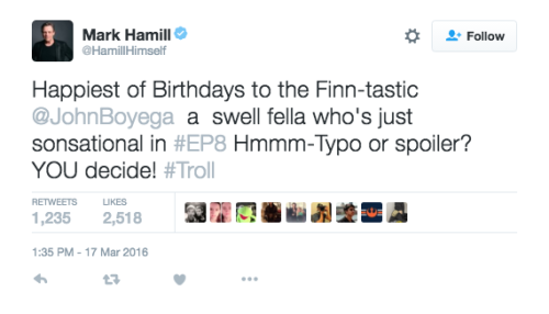 prokopetz:  copperhamster:  duskwightscholar:  jawnbaeyega:    mark hamill you absolute fucker  He l