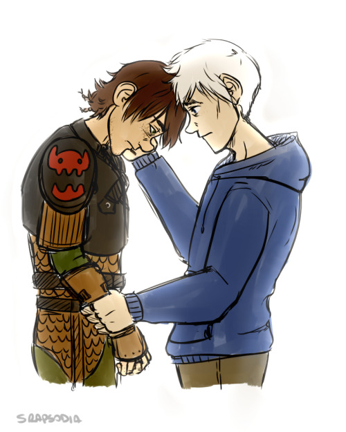 srapsodia: A sad and drained Hiccup being comforted by his boyfriend. There was no particular contex