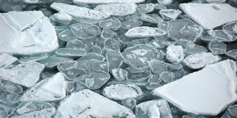 Sea ice formation.When seawater begins to freeze, it forms tiny crystals onlymillimetres wide called