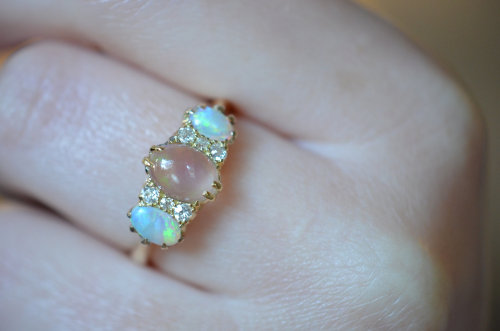 allaboutrings:18k Gold Opal and Diamond Ring