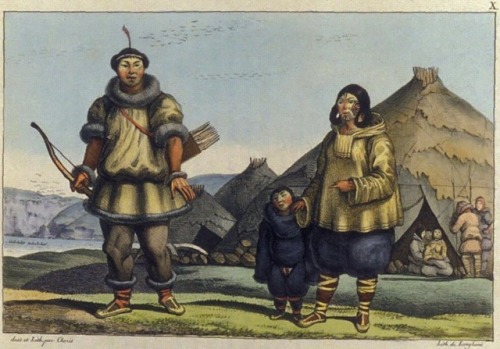 A Chukchi family in front of their home near the Bering strait(1816), by the German-Russian painter 