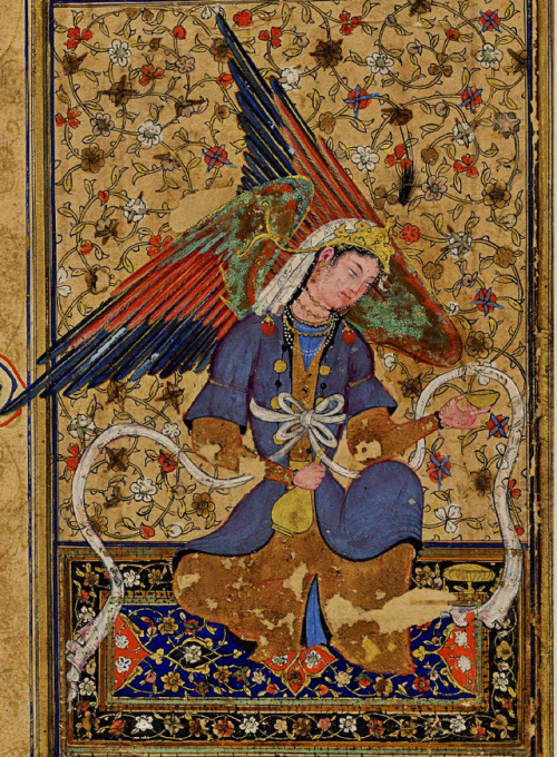 signorformica:Angel seated on a carpet. Shaybanid dynasty. Uzbekistan, painted in India ~ ca.1555 Br