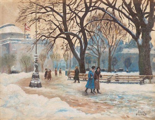 Kopenhagen, Winter   -    Paul Gustave Fischer , n/d.Danish,  1860-1934Oil on canvas,  26 x 33 cm.