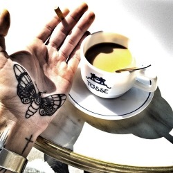 rebelliousrockerswholoveunicorns:  Aw cute lil moth tattoo:3 