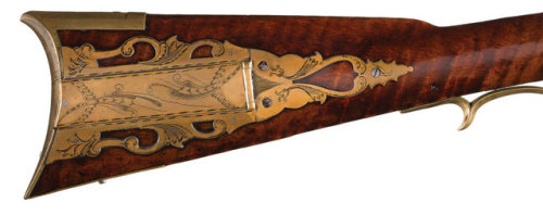 Pennsylvania flintlock long rifle crafted by David Pollock of Allegheny and Lawrence County, early 1