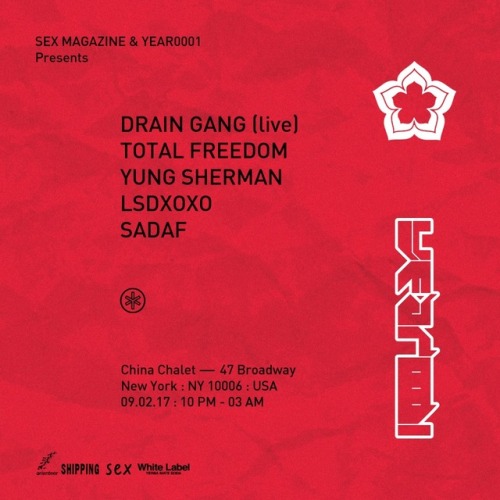 https://restlessnites.com/draingang
DRAIN GANG
TOTAL FREEDOM
YUNG SHERMAN
LSDXOXO
SADAF
________________
NYC