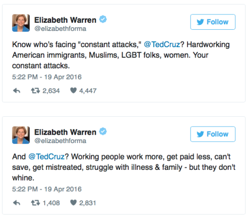 micdotcom:Quick, somebody get Ted Cruz some Neosporin for those burns. Warren wasn’t even done. She 