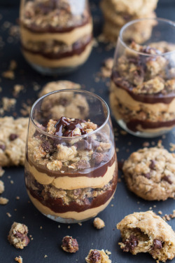 do-not-touch-my-food:  Oatmeal Chocolate Chip Cookie Peanut Butter Mousse and Fudge Parfaits 