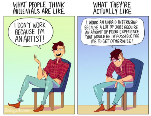 greysdawn: collegehumor: What People Think Millennials Are Like Vs What They’re Actually Like THANK 