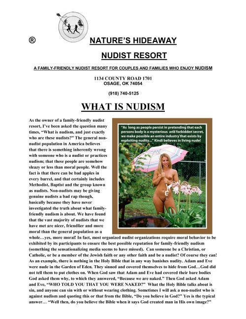 This is the first page of (Who are these people?). Many people who have never experienced family-friendly nudism have no idea about what nudism is about…hopefully my letter will clear up some of the misunderstanding.