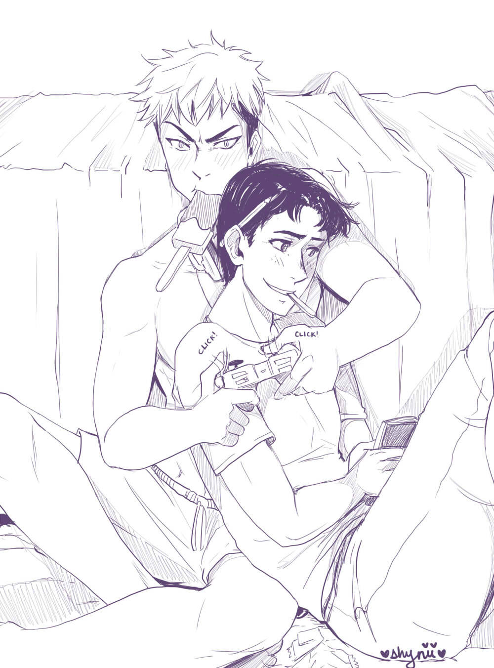 thepsychoemoreport:  bapj:  shynii:  Post-makeout, Jean continues gaming, Marco decides