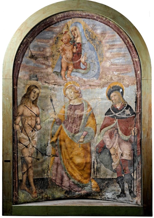 Umbrian School, Madonna and Child with St. Sebastian, St. Apollonia and St. Roch, circa 1520, Fresco