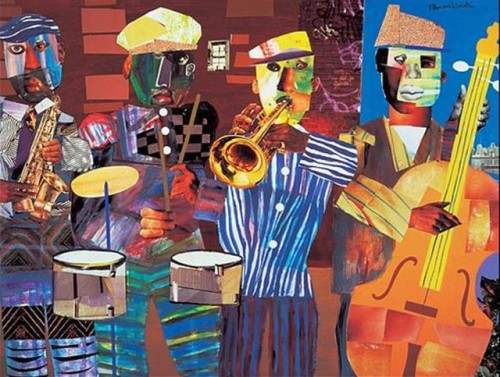 music-in-art: Romare Bearden (1911-1988) - It’s a Black Thing, v. 1960, collage