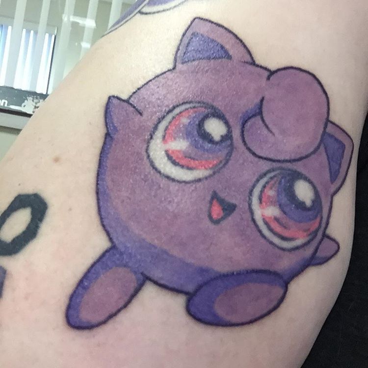 Purple Jigglypuff on my lady.  Purple everything.  Pokemon are wicked fun.   #pokemon