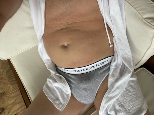 Outside Relaxing And Watching It Rain In My Grey Pair Of Victoria Secret Logo Thong 