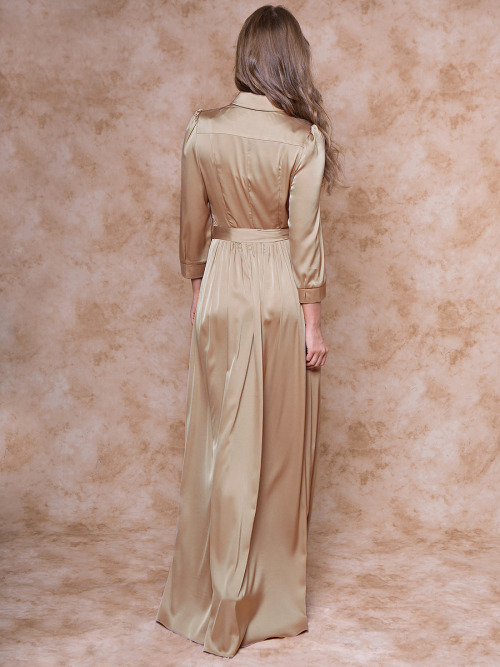 satinwifemelissa: Welcome home dear , how was your day? Shirt-waister maxi-gown - so elegant