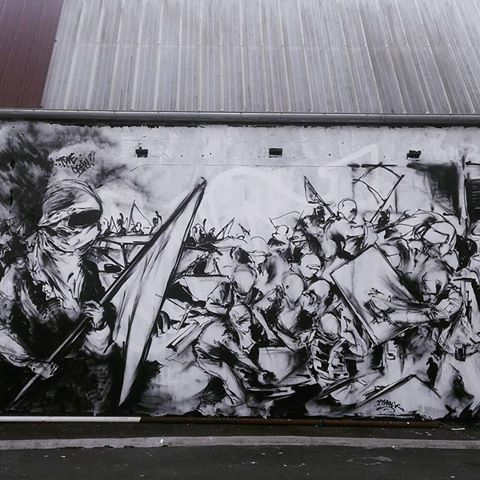 Huge murals seen around Paris in recent months, painted by the radical street art collective Black L