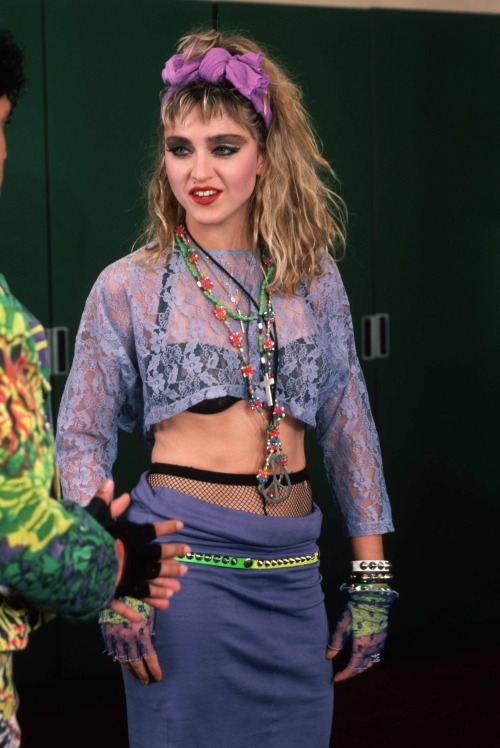  Madonna and her dancers backstage during the Virgin Tour at the USF Sun Dome in Tampa on May 9, 198