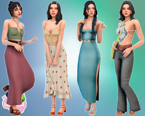 Boho Outfits CC List:1: Cowconuts - Aquata Hair, Elliesimple_fTop_LooseTee, Marigold - FBottom22Merm