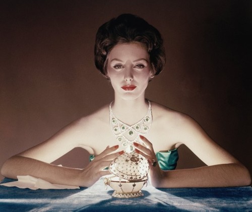 Lucinda Hollingsworth with Faberge Egg, Vogue, Dec. 1958 by John Rawlings