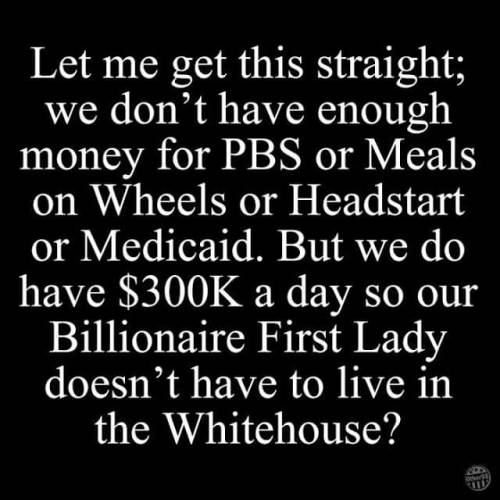 whatareyoureallyafraidof:    Normally, I don’t post/re-post stuff involving ManChildTrump’s family (there have been a few instances), but when it involves a comparison of the tax dollars spent, it’s fair game.