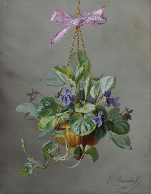 Julius Eduard Braunsdorf, Violets, 1864. Gouache on handmade paper. Germany. Via Schmidt-AuktionenEv