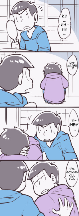 matsunoshrine:  Here are some more Osomatsu comics I found on this artist’s pixiv and translated! Cleaning, typesetting, translating etc. all done by me for fun. This time, they’re 3 separate comics involving Ichimatsu hating Karamatsu and Jyushimatsu
