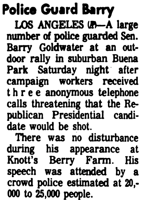 Knott’s Berry Farm helped facilitate California support for Barry Goldwater’s 1964 presidential camp