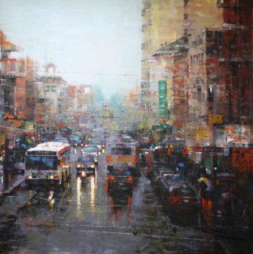 Mark Laguë (Canadian, b. 1964, Lachine, Quebec, Canada) - Chinatown Showers, 2012  Paintings: Oil on