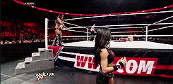 bellatwins-blog1:  AJ Lee on Raw 12/02/2013  I love how AJ just skipped off her loose, she is still the Divas Champion! Just please stop making here lose to these “Total Divas" 