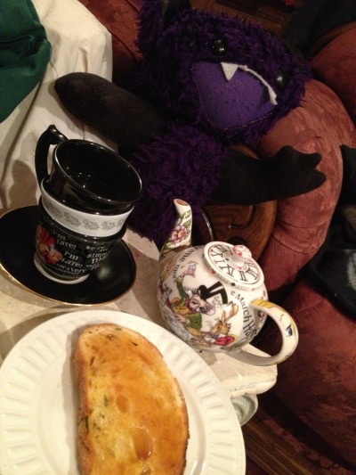 Tea and toast with honey is a very important part of a fuzzy monster’s day. Trust Bixelbee on this, he knows.