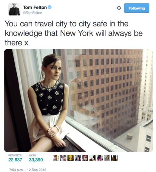 deathly-hallovvs:@TomFelton : You can travel city to city safe in the knowledge that New York will a