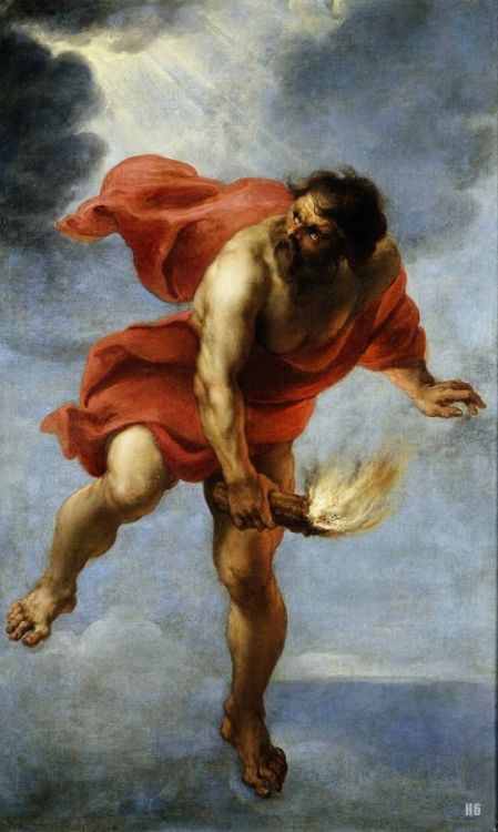 hadrian6:Prometheus bringing fire. 1637. Jan Crossiers. Flemish. 1600-1671. oil on canvas. Prado Mus