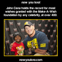 dreamsofamalesubmissive:  nowyoukno:  Source for more facts on your dash Follow NowYouKno  I may dislike Cena as a wrestler and his ring work…….but I respect him for his work ethic over the past ten years. AND his work when to comes to charity. even