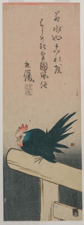 cma-japanese-art: Green Rooster Perched on Torii (Shrine Gate), Chinnen, early 1830s, Cleveland Muse