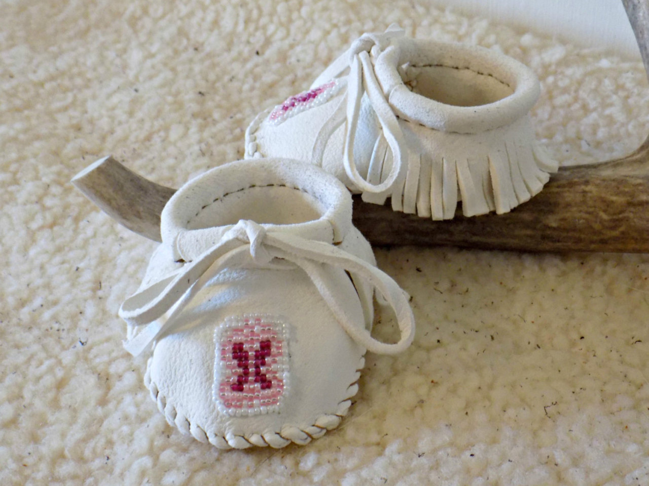 Beaded Baby Moccasins, Handmade Infant 