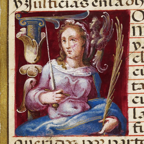 Saint Catherine in an initial P, holding a sword and what I think might be a martyr’s palm&