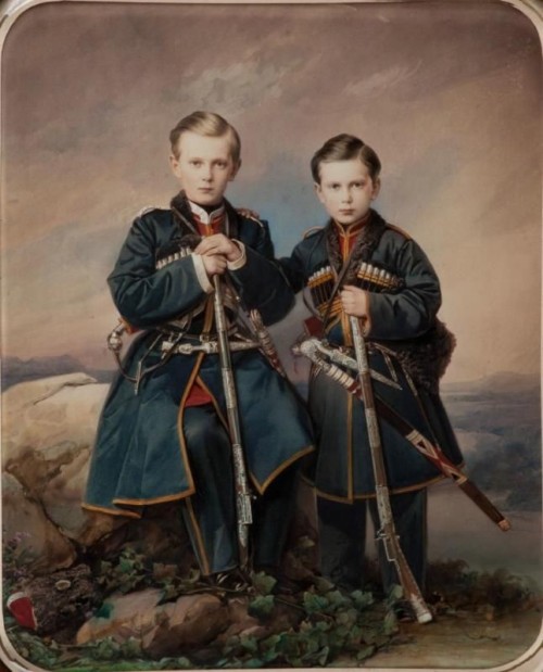 imperial-russia:Portrait of Grand Dukes Sergei and Pavel, youngest legitimate children of Tsar Alexa